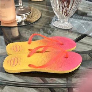Havaianas Neon Pink and Yellow Sandals Sz 6 worn a couple times EXCELLENT COND